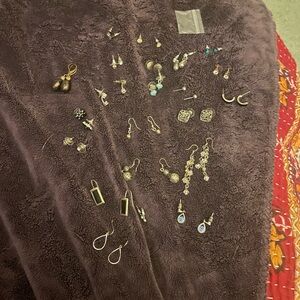 Elegant Silver and Blue Earrings Set with a bag